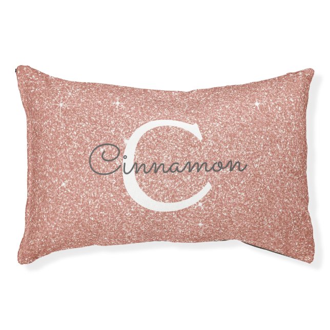 Pink Rose Gold Glitter & Sparkle Monogram Bed (Front)