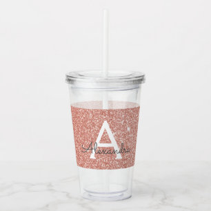 Pink Rose Gold Glitter & Sparkle Monogram Birthday Acrylic Tumbler