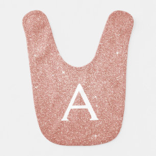 Pink Rose Gold Glitter & Sparkle Monogram Birthday Baby Bib