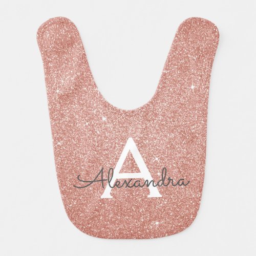 Pink Rose Gold Glitter  Sparkle Monogram Birthday Baby Bib