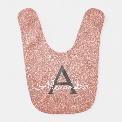 Pink Rose Gold Glitter  Sparkle Monogram Birthday Baby Bib