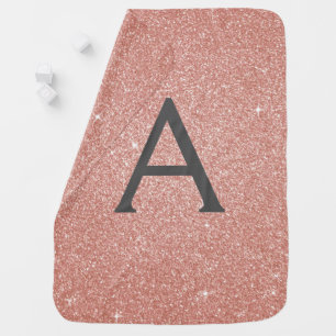 Pink Rose Gold Glitter & Sparkle Monogram Birthday Baby Blanket
