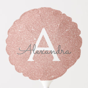 Pink Rose Gold Glitter & Sparkle Monogram Birthday Balloon