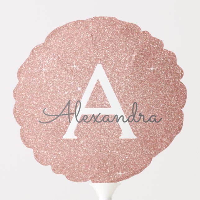 Pink Rose Gold Glitter & Sparkle Monogram Birthday Balloon (Front)