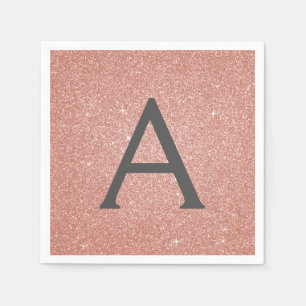 Pink Rose Gold Glitter & Sparkle Monogram Birthday Napkins