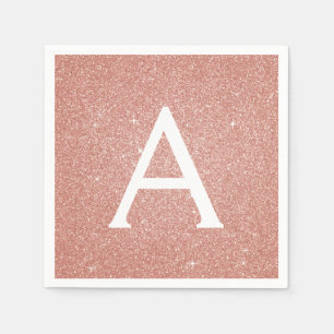 Pink Rose Gold Glitter & Sparkle Monogram Birthday Napkins