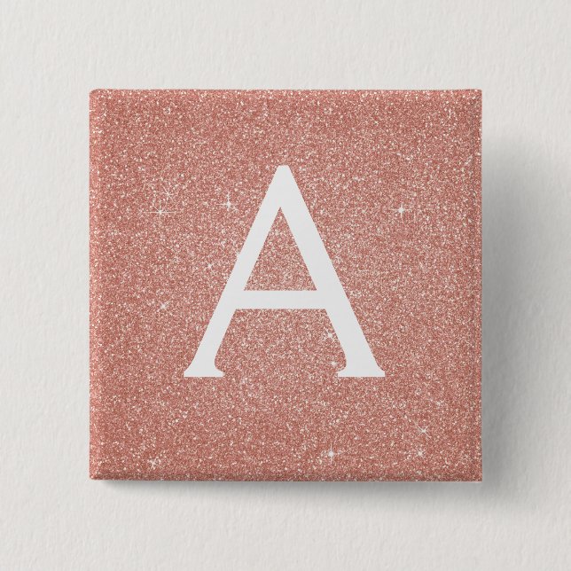 Pink Rose Gold Glitter & Sparkle Monogram Button (Front)
