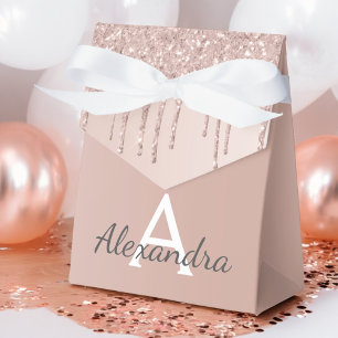 Pink Rose Gold Glitter & Sparkle Monogram Favor Boxes
