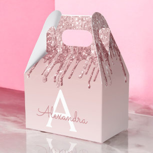 Pink Rose Gold Glitter & Sparkle Monogram Favor Boxes