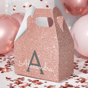 Pink Rose Gold Glitter & Sparkle Monogram Favor Boxes