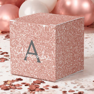 Pink Rose Gold Glitter & Sparkle Monogram Favor Boxes