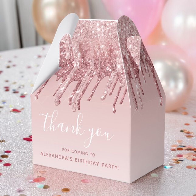 Pink Rose Gold Glitter & Sparkle Monogram Favor Boxes (Creator Uploaded)