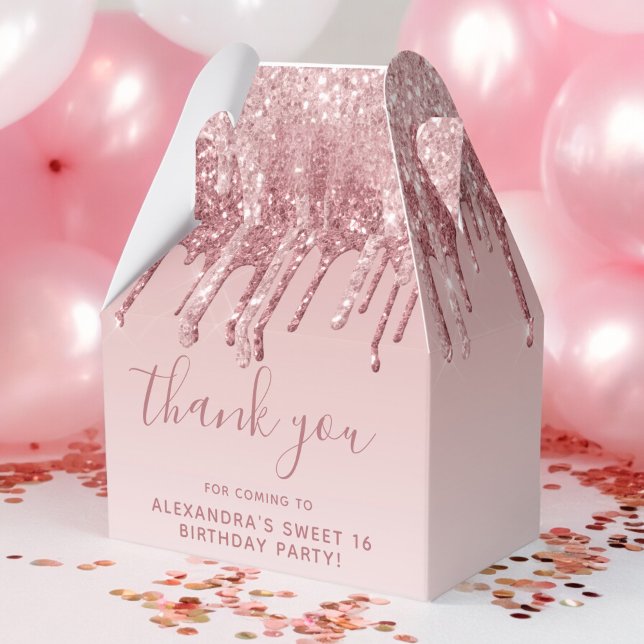 Pink Rose Gold Glitter & Sparkle Monogram Favor Boxes (Creator Uploaded)