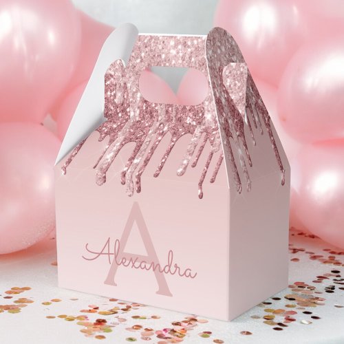 Pink Rose Gold Glitter  Sparkle Monogram Favor Boxes