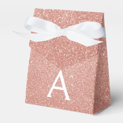 Pink Rose Gold Glitter  Sparkle Monogram Favor Boxes