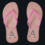 Pink Rose Gold Glitter & Sparkle Monogram Flip Flops<br><div class="desc">Pink Rose Gold and Charcoal Grey (gray) Faux Glitter and Sparkle Girly Beach Wedding Flip Flops. These Girly Pink Rose Gold Flip Flops can be customized to include your initial and first name and are a perfect bridal shower,  bachelorette party or birthday party favor on the beach.</div>