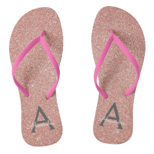 Pink Rose Gold Glitter & Sparkle Monogram Flip Flops