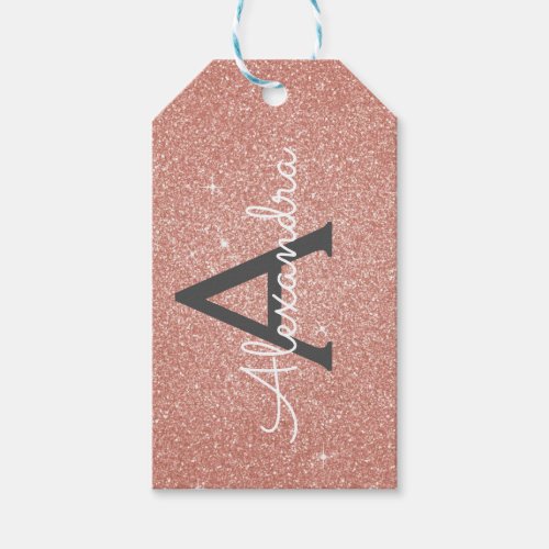 Pink Rose Gold Glitter  Sparkle Monogram Gift Tags