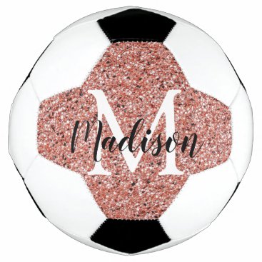 Pink Rose Gold Glitter Sparkle Monogram Girl's Soccer Ball