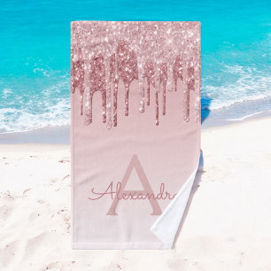 Pink Rose Gold Glitter & Sparkle Monogram Hand Towel