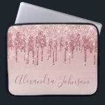 Pink Rose Gold Glitter Sparkle Monogram Laptop Sleeve<br><div class="desc">Blush Pink - Rose Gold Faux Dripping Glitter and Sparkle Elegant Monogram Girly Cute Laptop Computer Case or Sleeve. This case can be customized to include your signature script name.</div>
