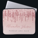 Pink Rose Gold Glitter Sparkle Monogram Laptop Sleeve<br><div class="desc">Blush Pink - Rose Gold Faux Dripping Glitter and Sparkle Elegant Monogram Business Professional Hair and Make Up Beauty Promotional Work Laptop Computer Case or Sleeve. This case can be customized to include your signature script name and job or position title.</div>