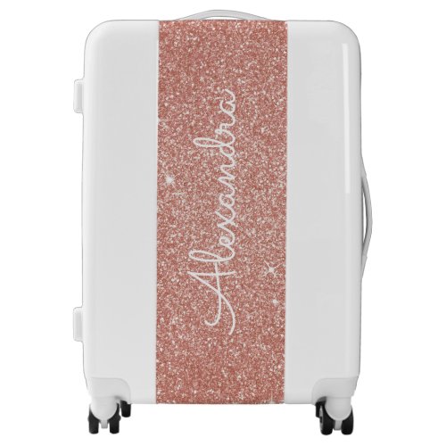 Pink Rose Gold Glitter  Sparkle Monogram Luggage