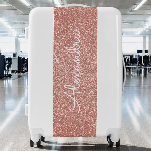 Pink Rose Gold Glitter & Sparkle Monogram Luggage (Creator Uploaded)