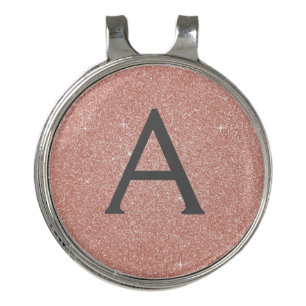 Pink Rose Gold Glitter & Sparkle Monogram Name Golf Hat Clip
