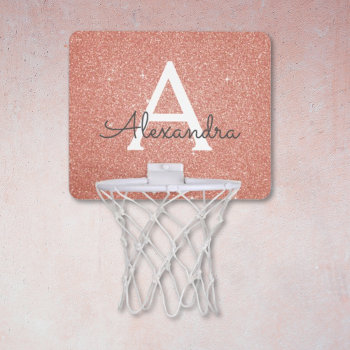 Pink Rose Gold Glitter & Sparkle Monogram Name Mini Basketball Hoop by Hot_Foil_Creations at Zazzle