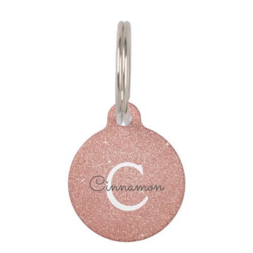 Pink Rose Gold Glitter  Sparkle Monogram Name Pet ID Tag