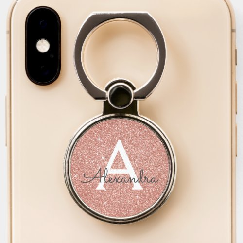 Pink Rose Gold Glitter Sparkle Monogram Phone Ring Stand
