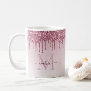 Pink Rose Gold Glitter Sparkle Monogram Script Coffee Mug