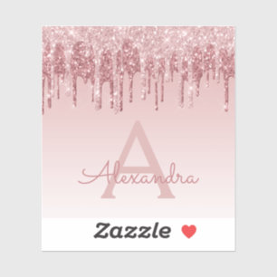 Pink Rose Gold Glitter & Sparkle Monogram Sticker