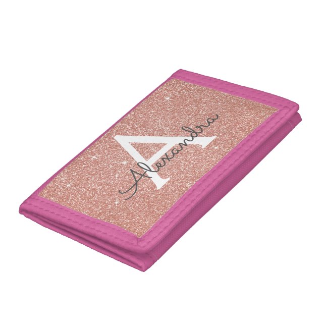 Pink Rose Gold Glitter & Sparkle Monogram Trifold Wallet (Bottom)