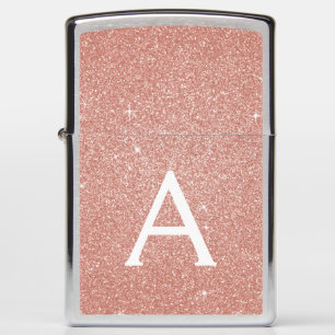 Pink Rose Gold Glitter & Sparkle Monogram Zippo Lighter