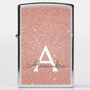 Pink Rose Gold Glitter & Sparkle Monogram Zippo Lighter