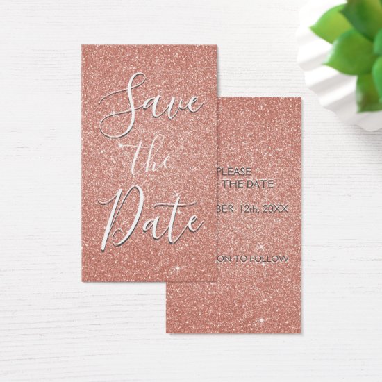 Pink Rose Gold Glitter & Sparkle Save the Date