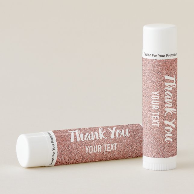 Pink Rose Gold Glitter Sparkle Thank You Custom Lip Balm (Front)