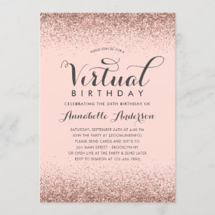 Pink Rose Gold Glitter Sparkle Virtual Birthday Invitation