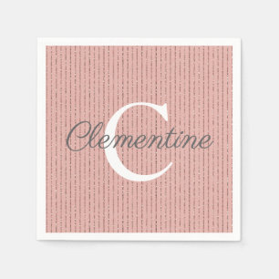 Pink Rose Gold Glitter Stripes Monogram Girly Napkins