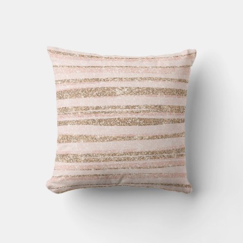 Pink Rose Gold Glitter Stylish Geometric Stripes Throw Pillow