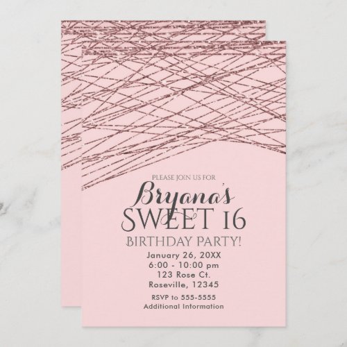 Pink Rose Gold Glitter Sweet 16 Birthday Party Invitation