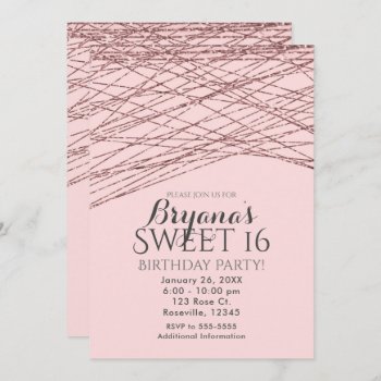 Pink Rose Gold Glitter Sweet 16 Birthday Party Invitation by printabledigidesigns at Zazzle