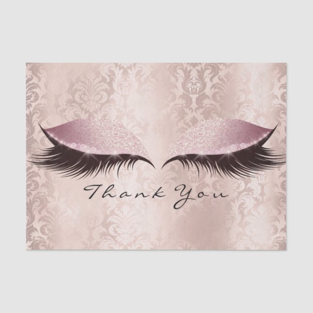 Pink Rose Gold Glitter Thank Bridal Eye Lashes Tissue Paper (Front)