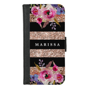 Pink Rose Gold Glitter Watercolor Floral iPhone 8/7 Wallet Case