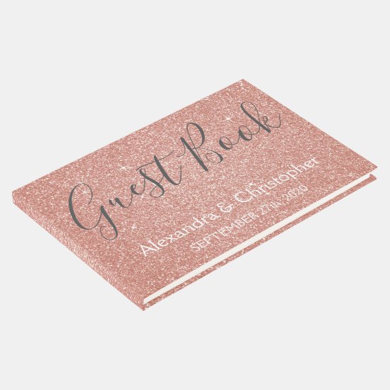 Pink Rose Gold Glitter Wedding Guest Book
