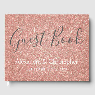 Pink Rose Gold Glitter Wedding Guest Book