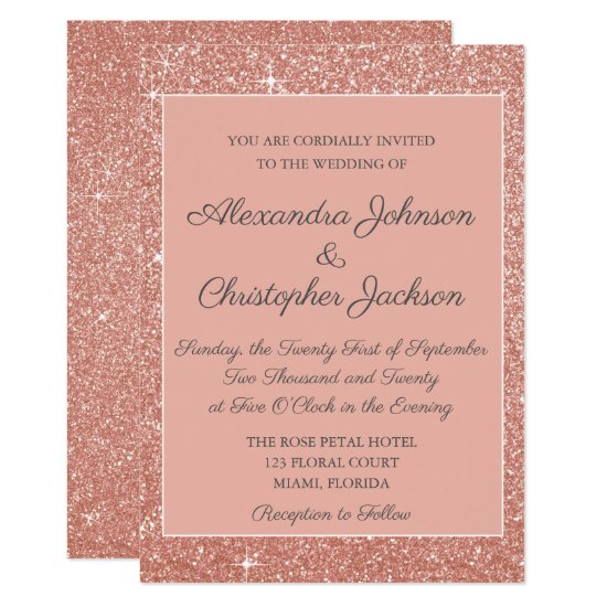 Pink Rose Gold Glitter Wedding Invitation