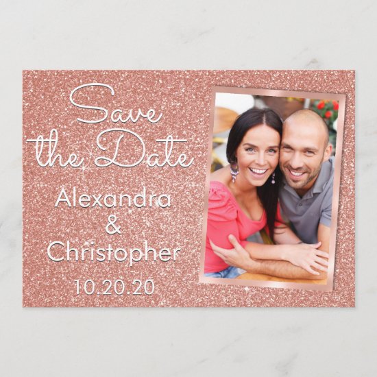 Pink Rose Gold Glitter Wedding Save the Date